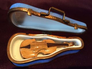 Limoges France Peint Main Violin With Case Paris Hand Painted