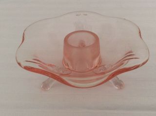 Vintage Fenton Rose Pink Glass Single Light 3 Toed Lotus Candle Holder