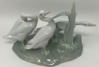 Lladro 4549 Geese Group Snail Reeds Porcelain High Gloss Vintage Porcelain Figu