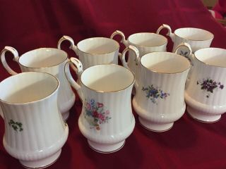 8 Royal Windsor Numbered Floral Tall Mug/cup Fine Bone China,  Set Of 8