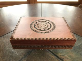 Vintage Wooden Carved Playing Card Box Trinket Box Hand Made in Poland 2