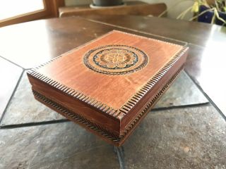 Vintage Wooden Carved Playing Card Box Trinket Box Hand Made in Poland 3