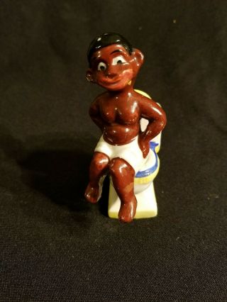 Vintage African Boy Sitting On Toilet Salt And Pepper Shakers Japan