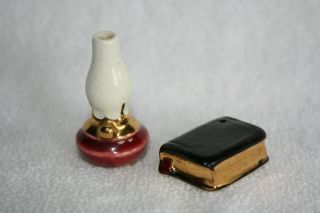 Arcadia Miniature Oil Lamp And Book Mini Salt And Pepper Set