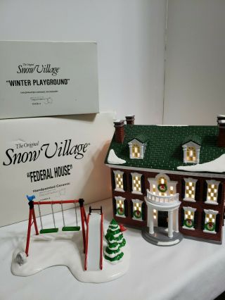 Dept 56 - Snow Village - - Federal House And Winter Playground Accessory