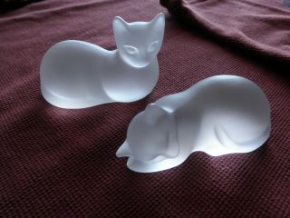 Vintage 1990s Collectible Art Glass Lenox Frosted Crystal Cat - Set Of 2
