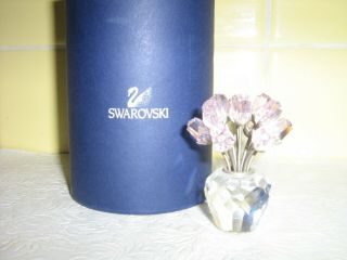 Swarovski Crystal Figurine Lavender Roses In Vase