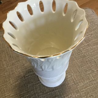 Lenox Large Vase Ivory Porcelain With Gold Trim 9 " Tall