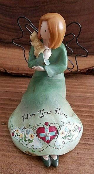 Country Gatherings Follow Your Heart Angel With Kitty Cat Figurine Russ Berrie