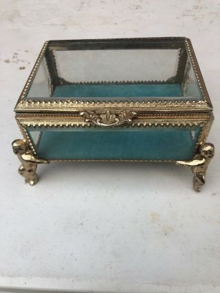 Vintage Brass And Glass Jewelry Box