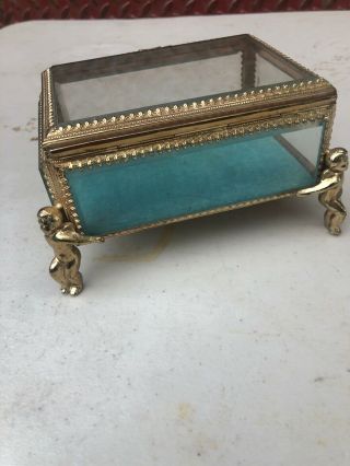 Vintage Brass And Glass Jewelry Box 3