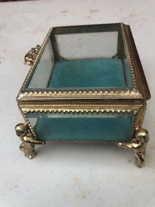 Vintage Brass And Glass Jewelry Box 5