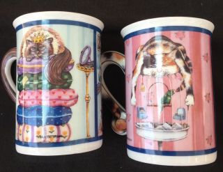 Danbury Set Of 2 Mugs Party Time And Time Out Gary Patterson Comical Cats
