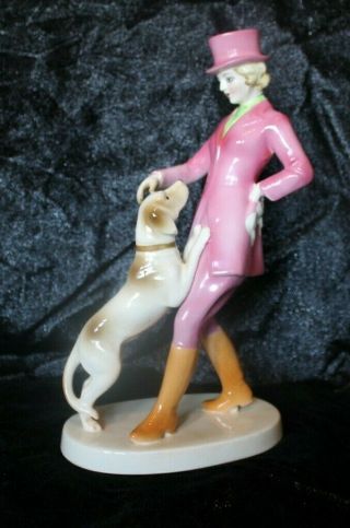 Vintage 10 " Figurine Of Woman With A Dog Stamped Japan