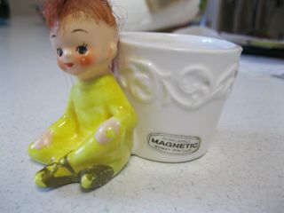 Vintage Napcoware Pixie Girl Figurine Yellow Red Hair C7070 With Bobby Pin Cup