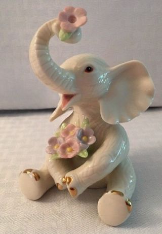 Lenox Elephant Holding A Bouquet Of Flowers Handcrafted In China