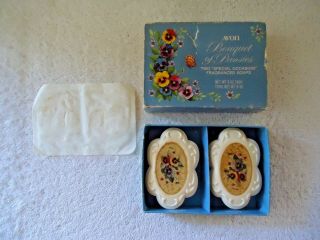 Vintage Avon " Nos " Bouquet Of Pansies Fragranced Soap Set " Set "
