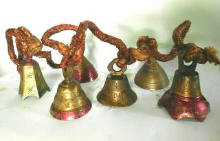 Vintage Bells Of Sarna India Set Of 6 Engraved & Colored Brass Bells Christmas
