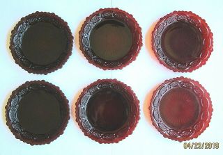 Avon Cape Cod Ruby Red Glass Dessert Plates (6),  Made By Fostoria Glass