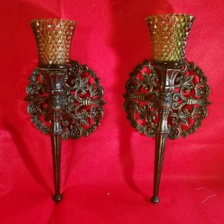 2 Vintage Homco 70s Ornate Wall Hanging Candle Holder Sconce A1