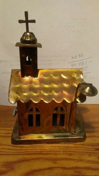 Copper Church Music Box Sculpture Plays Grace Vintage Figi