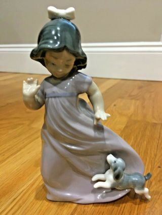 Nao By Lladro - Figurine Of Girl With Puppy Playing