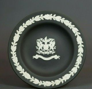 Vintage Wedgwood Black Jasperware Pin Tray Dish City Of London Blazon Crest 4.  25