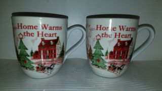 Fitz And Floyd Christmas Home Warms The Heart Coffee Mug Cup 2015 Set Of 2