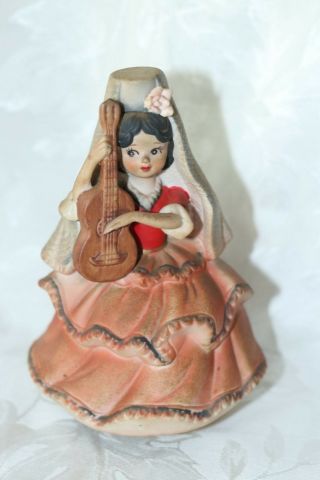 Vintage Rotating Hispanic/spanish Lady Guitar Music Box Figurine Made In Japan