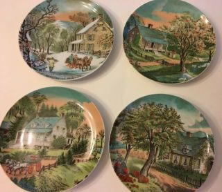 Vintage Currier & Ives Four Seasons Plates Set Of 4 Measures 6 1/2”