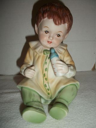 Set of 2 Vintage Flambro Porcelain Bisque Boy & Girl Piano Baby Figurines 2