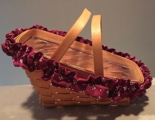 Longaberger 1995 Veggie Basket With Protector & Traditions Red Garter