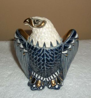 Artesania Rinconada Blue Golden Eagle Figurine Uruguay Gold & Platinum Details