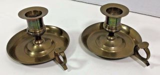 2 Matching Brass Taper Candle Holders With Drip Tray,  Pan Vintage Patina 3 "