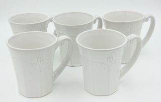 Better Homes & Gardens Country Crest Cream Fleur De Lis Coffee Tea Mugs Cups X 5