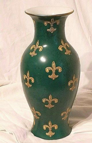 Vintage Adrea By Sadek Vase Green Fleur De Lis 10 " Tall C1