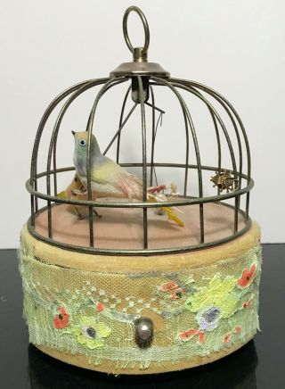 Vintage Swinging Bird In Cage Animated Music Jewelry Box