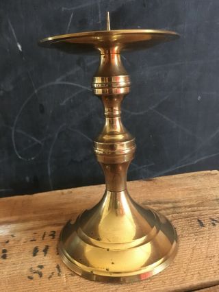 Solid Brass Hand Crafted Pillar Candle Holder Made In India 5.  75” Tall By 3.  5”