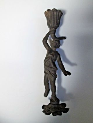 Vintage Cast Iron Candle Holder Figural Woman 7 3/4 "
