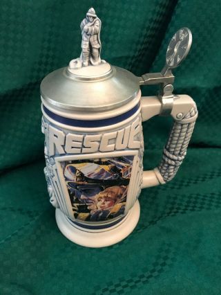 Ceramarte Avon 1997 " Tribute To Rescue Workers " Beer Stein Mug With Lid