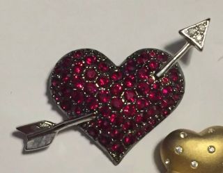 Retired Swarovski Broken Arrow Ruby Red Heart Brooch Pin
