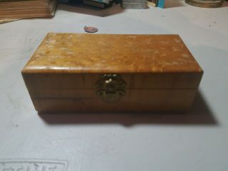 Vintage Small Wood Lined Jewelry /trinket Box With Brass Hinges & Latch Pat Pend