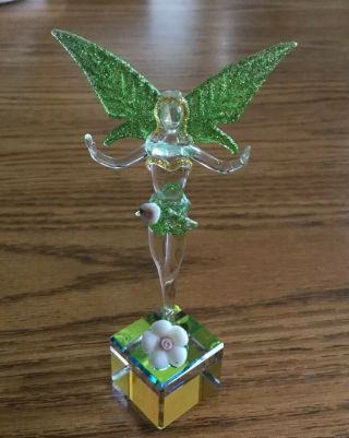 Lead Crystal Base Hand Blown Fairy With 3d Flowers