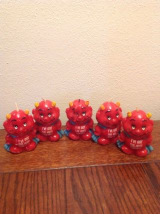 5 Vintage Russ Berrie Devil Candles 2.  5 Inches Tall " I 