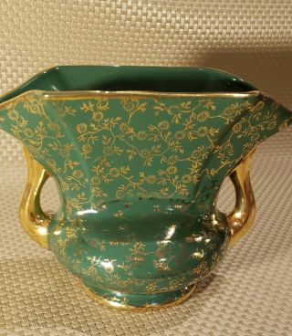 Vintage Pearl China Co 22kt Gold Vase Green 4 1/2 " Hand Painted Usa Collectible