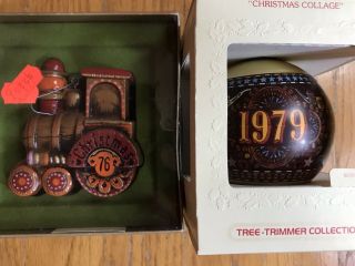 Hallmark Ornaments 1979 Christmas Collage And 1976 Train Funky Designs Vintage