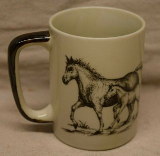 Vintage Otagiri Stoneware Horse And Foal Coffee Mug White Brown Cup Japan Retro