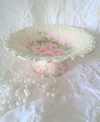 Compote/pedestal Bowl Roses Hp Shabby Cottage Vintage Chic Hand Painted
