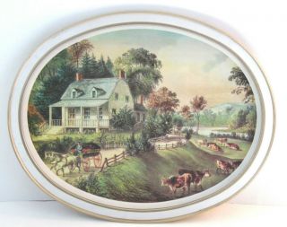 Currier And Ives Serving Tray Print Tin American Homestead Summer 14.  5 " X 11.  75 "