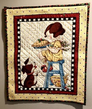 Mary Engelbreit Handmade Quilted Wall Hanging Girl With Pie And Begging Dog